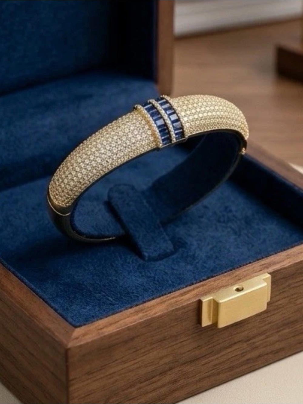 Gold Pavé Men's Bracelet with Blue Accent